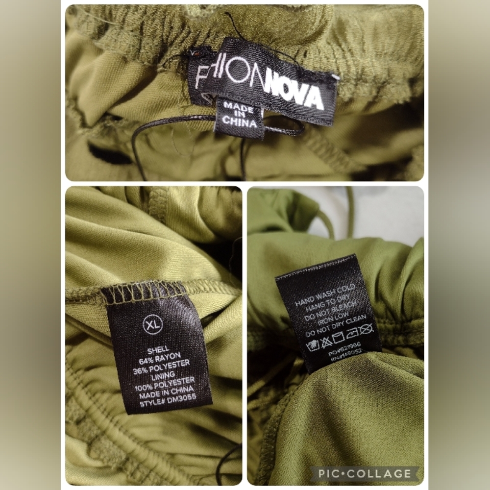 Fashion Nova Gianna Gauze Wide Leg Halter Jumpsuit Olive Green Size XL - Picture 13 of 16